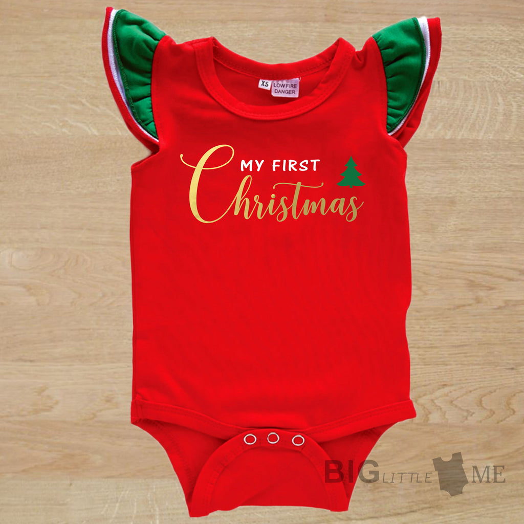 Christmas Onesie My First Christmas Red Flutter Little Girls Things