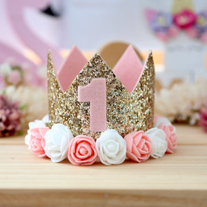 Birthday Crown with Flowers - Peach