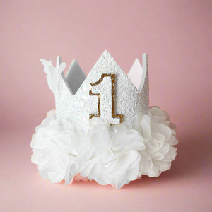 Birthday Crown White - White Chiffon Ruffle