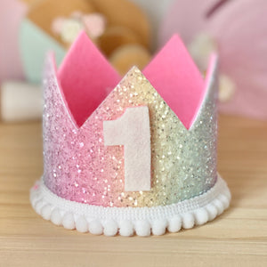 1st Birthday Crown - Rainbow Gliltter