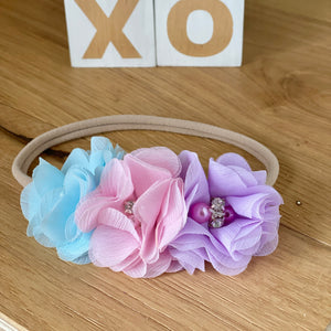 Chiffon Flower Headband - Blue, Pink Purple