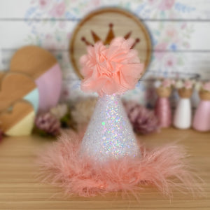 Birthday Party Hat - Peach with Feather Trim