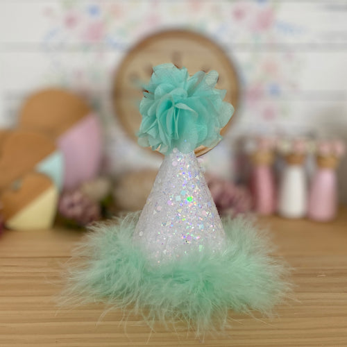 Birthday Party Hat - Mint with Feather Trim