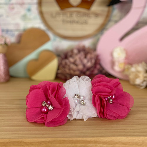 Chiffon Flower Headband - Hot Pink and White