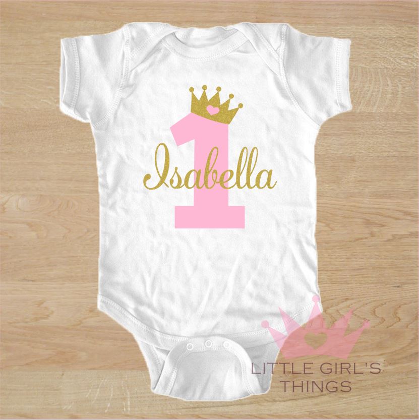 1st Birthday Onesie - Personalised Pink and Gold Glitter