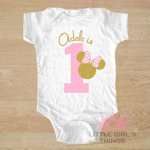 1st Birthday Onesie -  Personalised Pink and Gold Mini Mouse