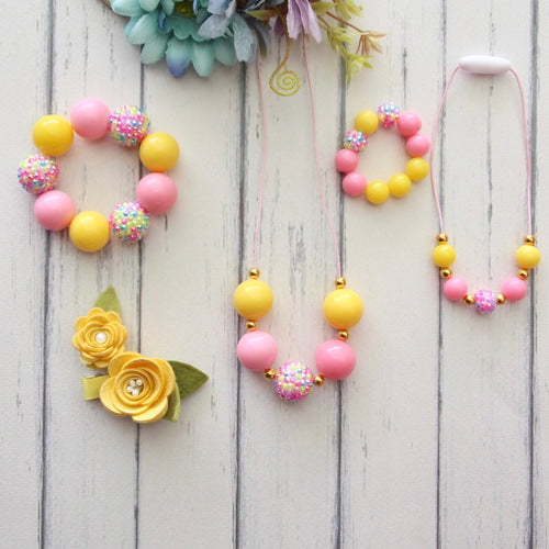 Necklace and Bracelet Sets in Pink and Yellow