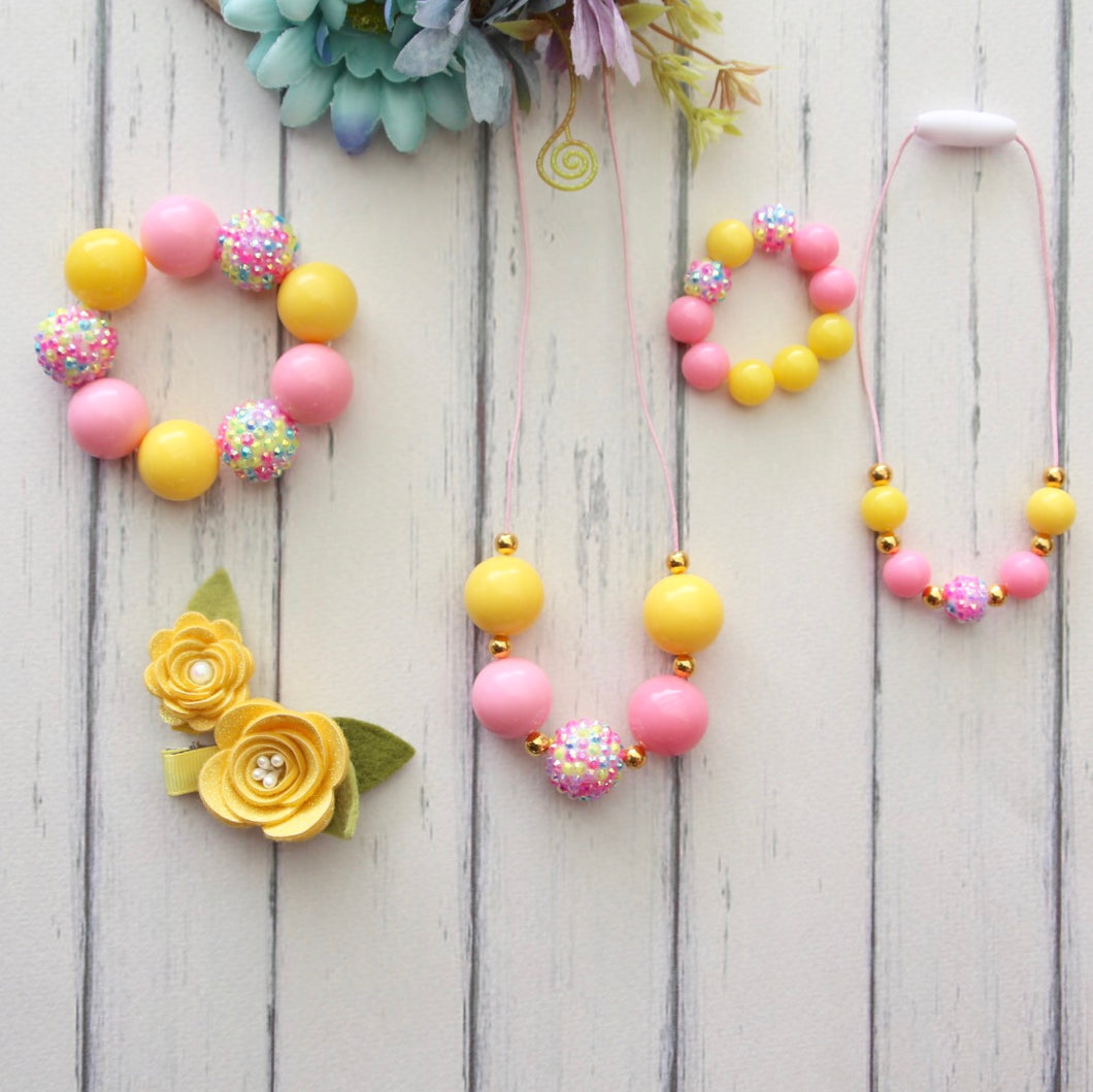 Necklace and Bracelet Sets in Pink and Yellow