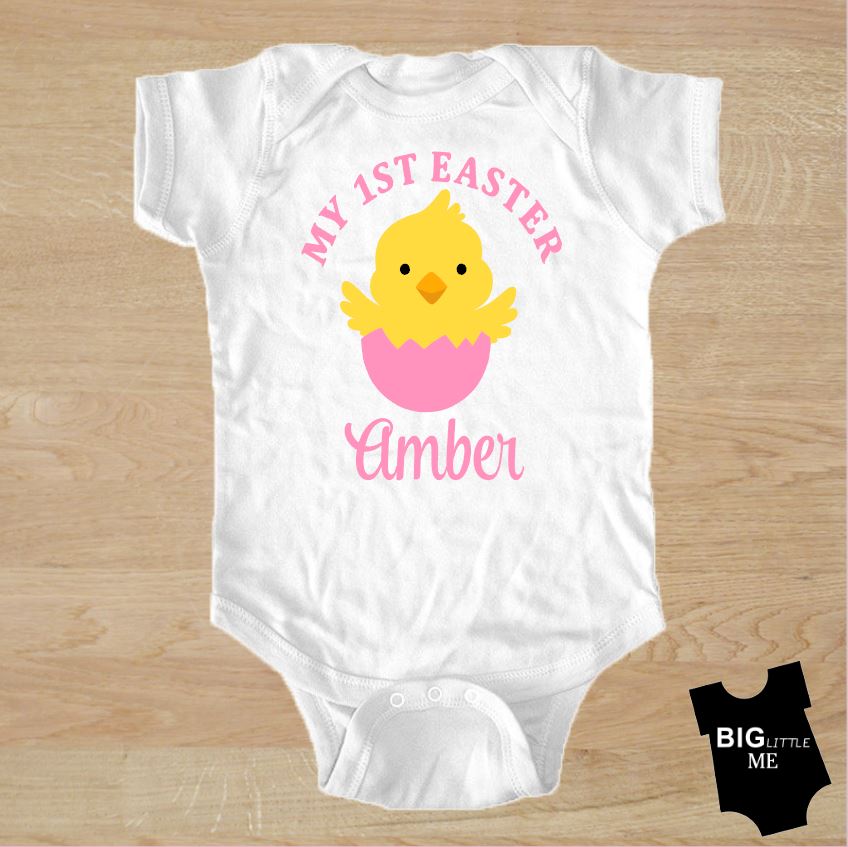 Easter Onesie - My First Personalized Chick Pink