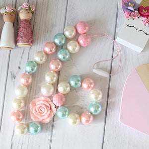 Bubblegum Necklace and Bracelet Set in Pale Pink, Mint and Cream