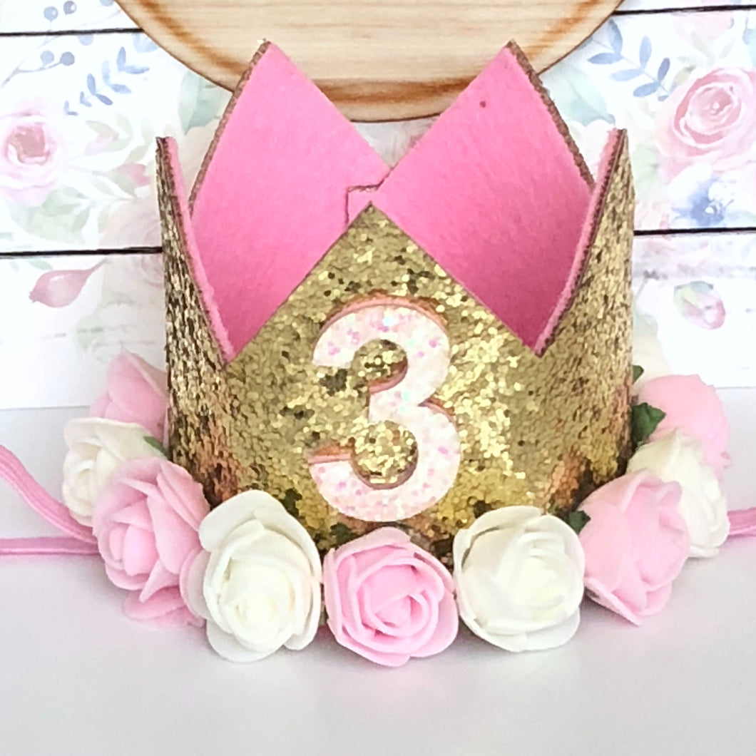 3rd Birthday Crown with Flowers
