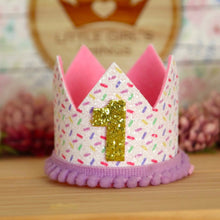 1st Birthday Crown - Funfetti with pompom Trim