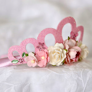 Birthday Tiara -  Pink Glitter Flower Crown
