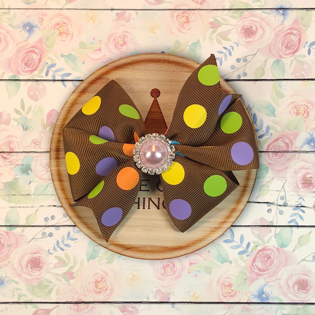 Pinwheel Ribbon Bow - Polka Dots on Chocolate