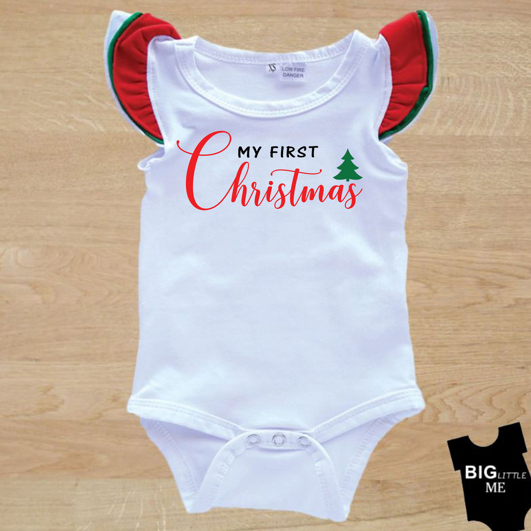Christmas Onesie - My First Christmas White Flutter