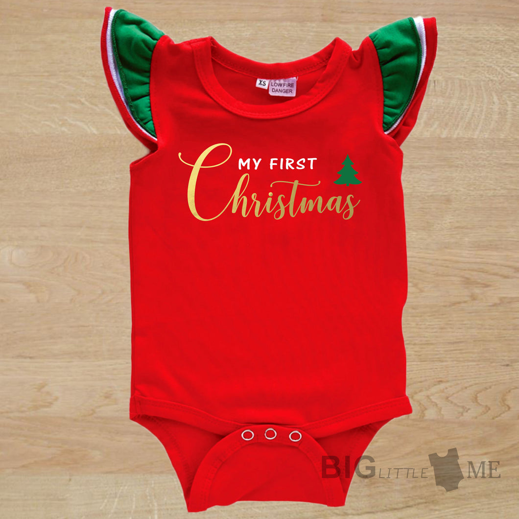 Christmas Onesie - My First Christmas Red Flutter