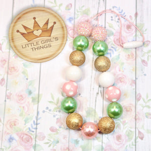 Bubblegum Necklace with Pink, Gold and Sage