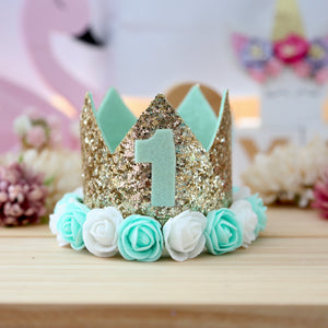 Birthday Crown with Flowers - Mint
