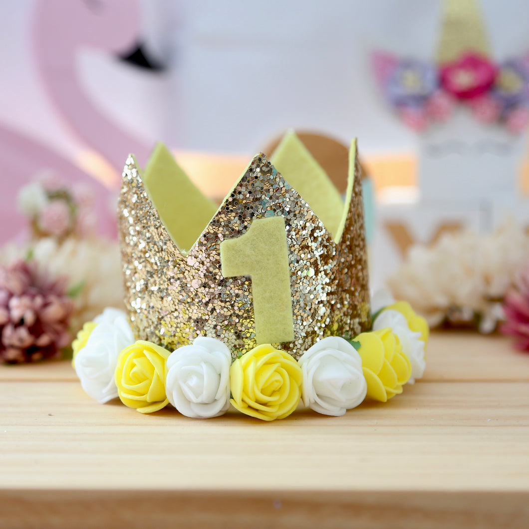 Birthday Crown with Flowers - Yellow