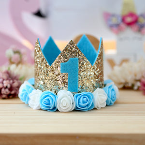 Birthday Crown with Flowers - Blue