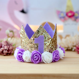 Birthday Crown with Flowers - Purple