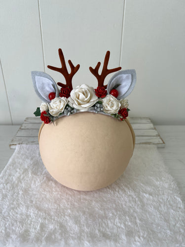 Deer Headband - Christmas Red with Grey Ears