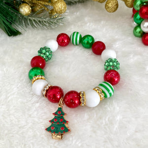 Christmas Bubblegum Bracelet - Green Christmas Tree Charm