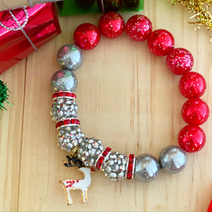 Christmas Bubblegum Bracelet - White Reindeer Charm