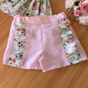 Bunny and Deer Ruffled Shorts in Pink Linen