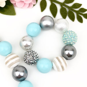 Bubblegum Necklace and Bracelet Set - Pale Blue and Silver