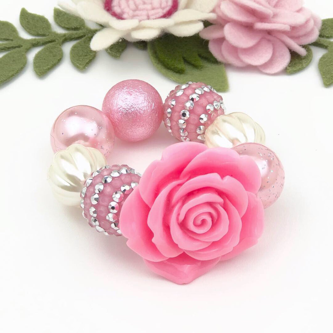 Bubblegum Bracelet - Pink Flower with pink/silver and cream