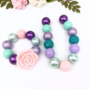 Bubblegum Necklace and Bracelet Set - Grape, Sage with a touch of Pink