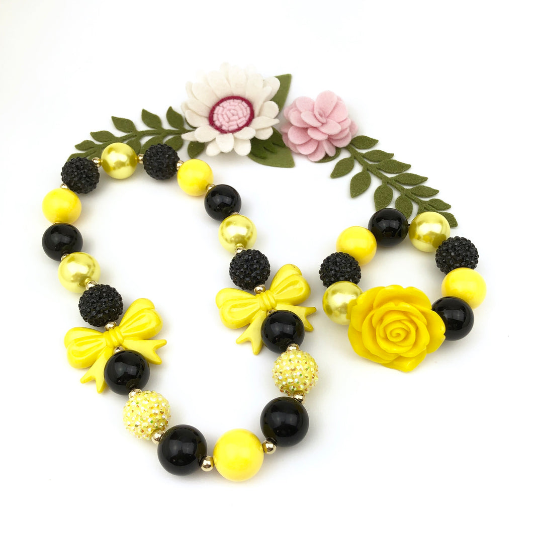 Bubblegum Necklace and Bracelet Set - Yellow Flower
