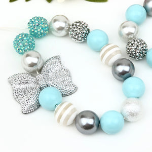 Bubblegum Necklace and Bracelet Set - Pale Blue and Silver