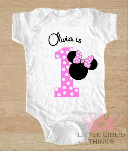 1st Birthday Onesie -  Personalised Pink with Dots